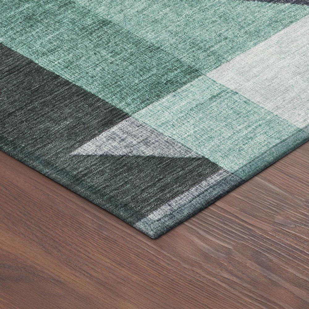 5' X 8' Teal Blue And Gray Geometric Washable Indoor Outdoor Area Rug HomeRoots
