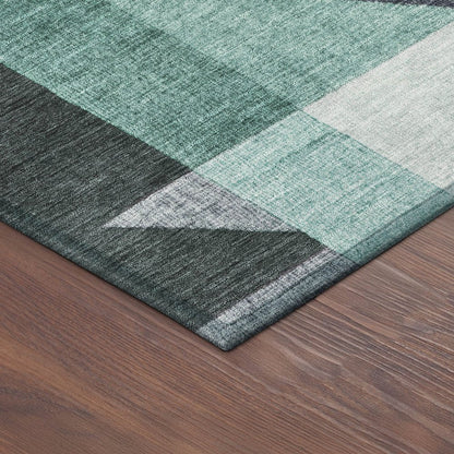 5' X 8' Teal Blue And Gray Geometric Washable Indoor Outdoor Area Rug HomeRoots