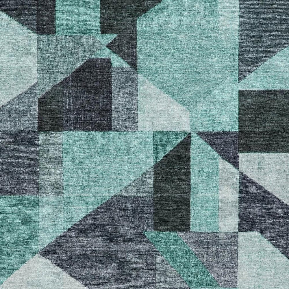 8' X 10' Teal Blue And Gray Geometric Washable Indoor Outdoor Area Rug HomeRoots