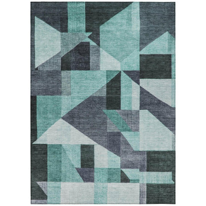 8' X 10' Teal Blue And Gray Geometric Washable Indoor Outdoor Area Rug HomeRoots