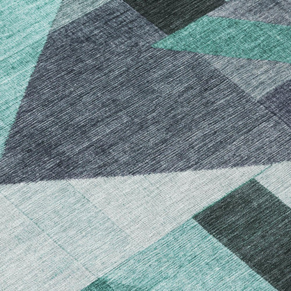 8' X 10' Teal Blue And Gray Geometric Washable Indoor Outdoor Area Rug HomeRoots