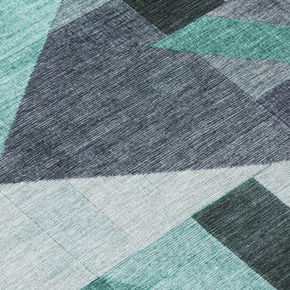 8' X 10' Teal Blue And Gray Geometric Washable Indoor Outdoor Area Rug HomeRoots