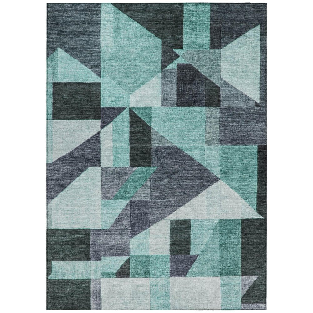 9' X 12' Teal Blue And Gray Geometric Washable Indoor Outdoor Area Rug HomeRoots