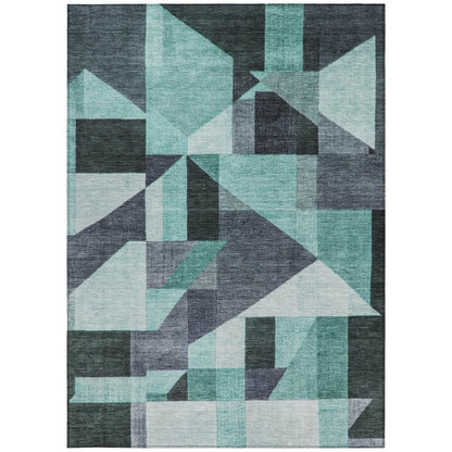9' X 12' Teal Blue And Gray Geometric Washable Indoor Outdoor Area Rug HomeRoots