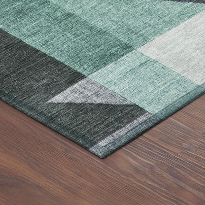 9' X 12' Teal Blue And Gray Geometric Washable Indoor Outdoor Area Rug HomeRoots