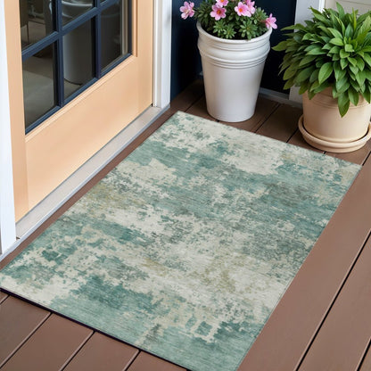 3' X 5' Artichoke Green And Ivory Abstract Washable Indoor Outdoor Area Rug HomeRoots