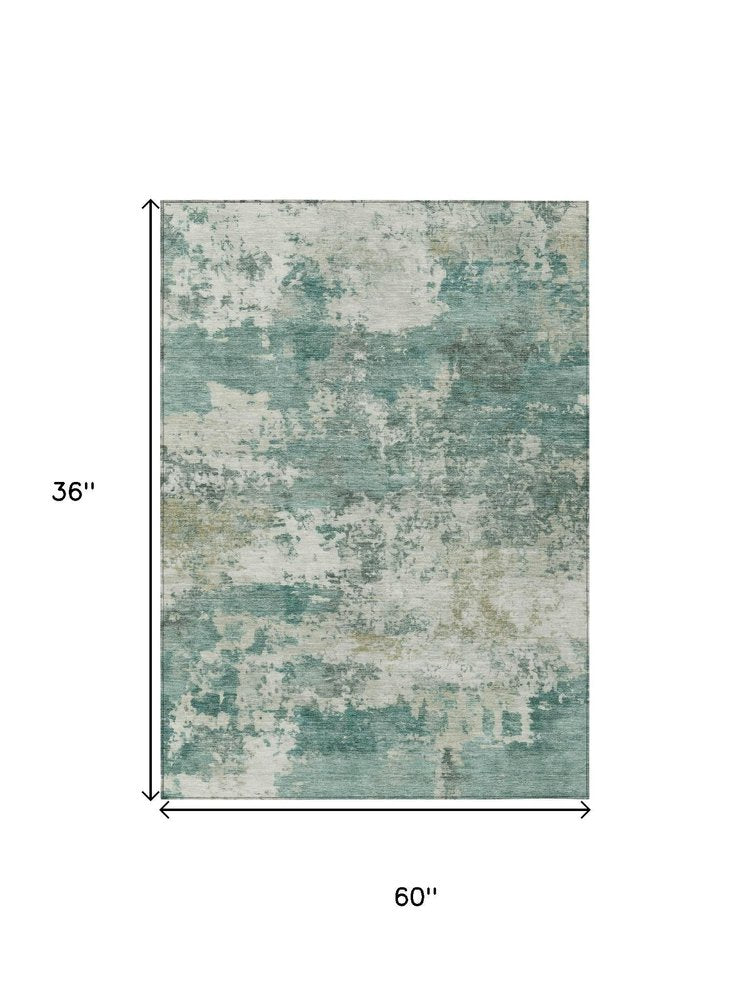 3' X 5' Artichoke Green And Ivory Abstract Washable Indoor Outdoor Area Rug HomeRoots