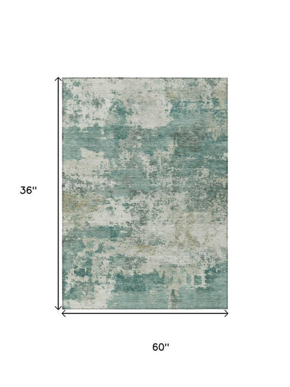 3' X 5' Artichoke Green And Ivory Abstract Washable Indoor Outdoor Area Rug HomeRoots