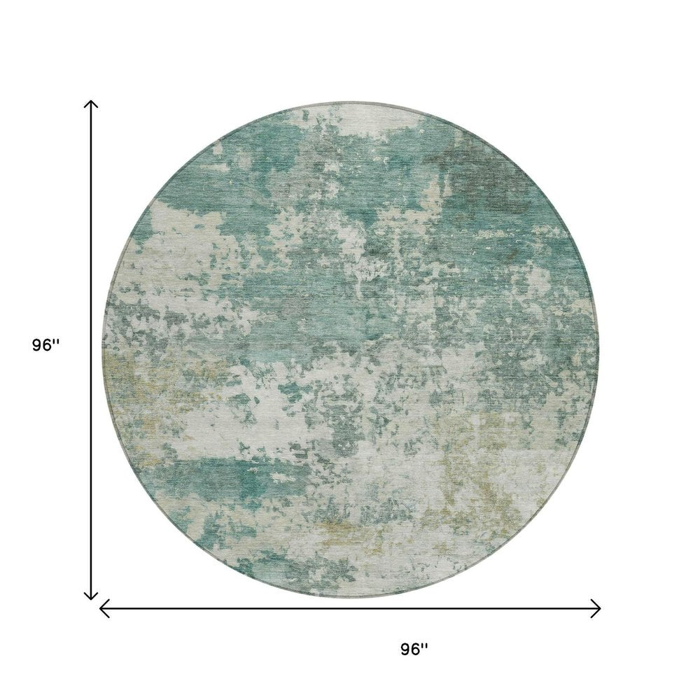 8' Artichoke Green And Ivory Round Abstract Washable Indoor Outdoor Area Rug HomeRoots