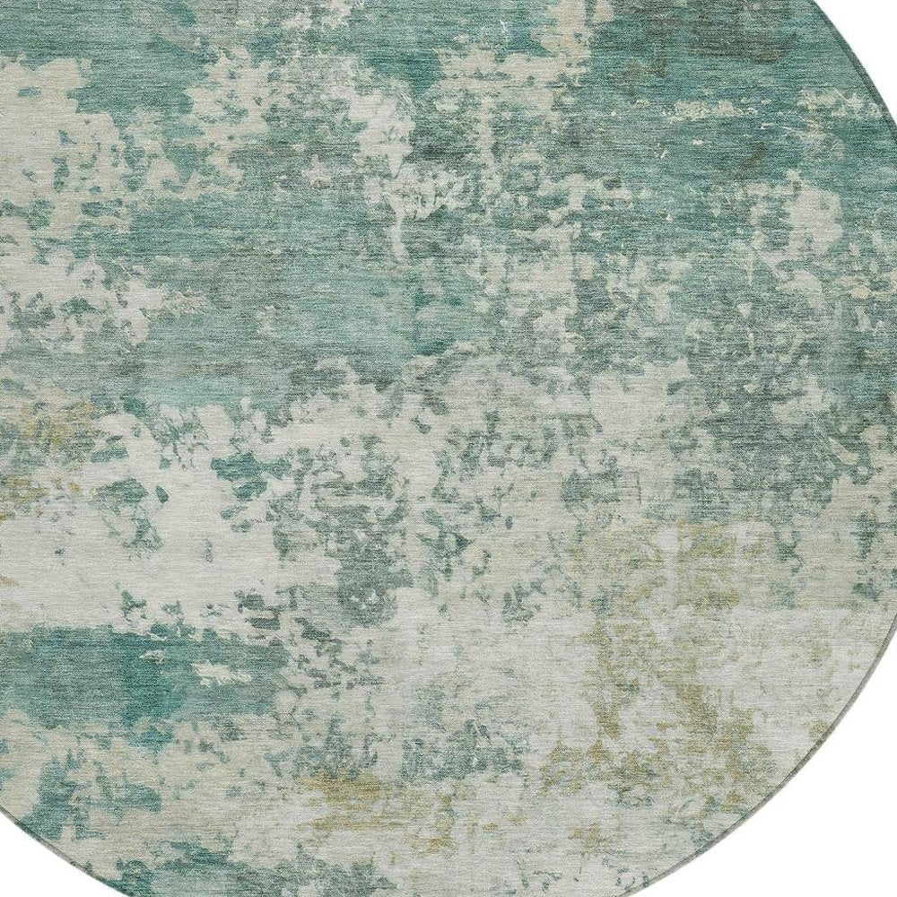 8' Artichoke Green And Ivory Round Abstract Washable Indoor Outdoor Area Rug HomeRoots