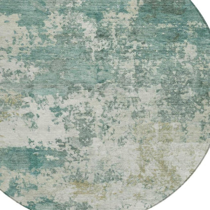 8' Artichoke Green And Ivory Round Abstract Washable Indoor Outdoor Area Rug HomeRoots