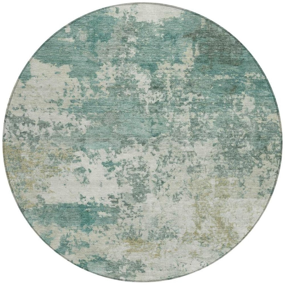 8' Artichoke Green And Ivory Round Abstract Washable Indoor Outdoor Area Rug HomeRoots