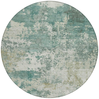 8' Artichoke Green And Ivory Round Abstract Washable Indoor Outdoor Area Rug HomeRoots