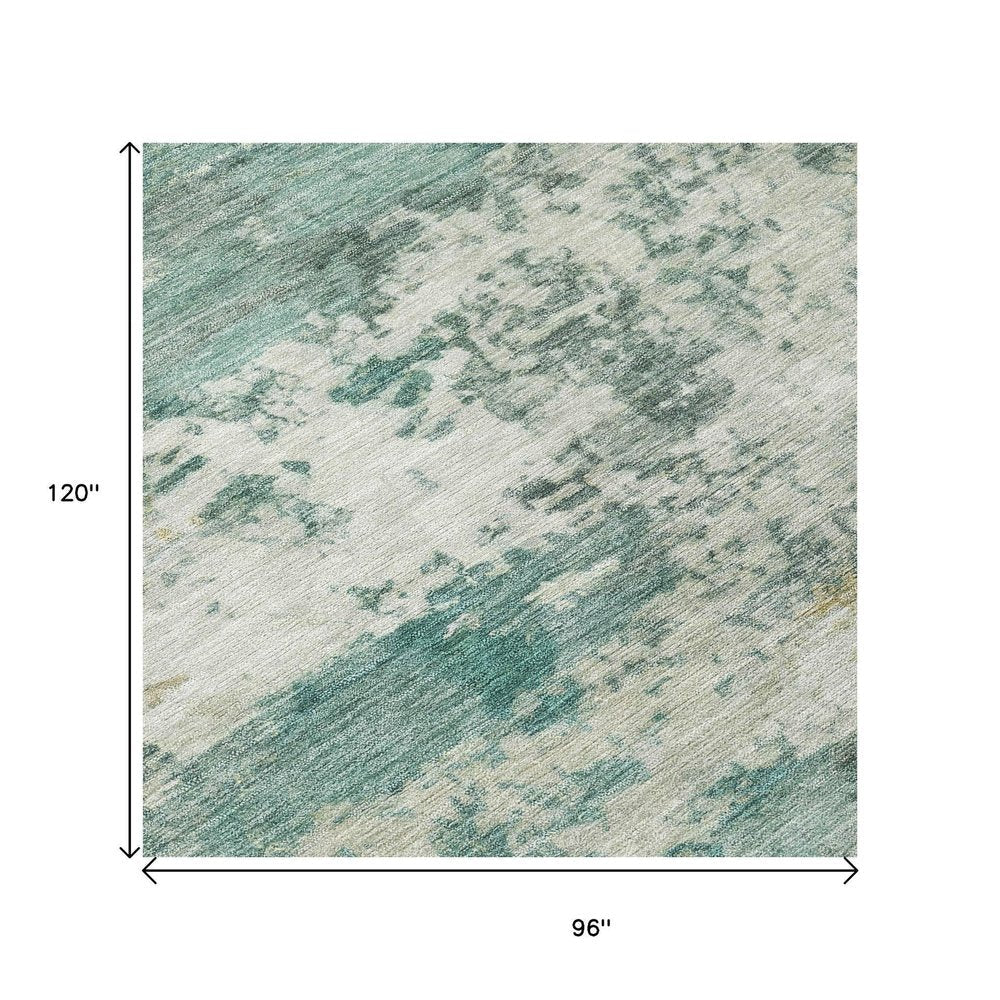 8' X 10' Artichoke Green And Ivory Abstract Washable Indoor Outdoor Area Rug HomeRoots