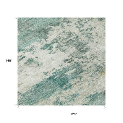 10' X 14' Artichoke Green And Ivory Abstract Washable Indoor Outdoor Area Rug HomeRoots