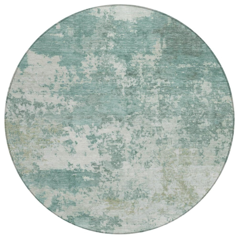 8' Aqua And Ivory Round Abstract Washable Indoor Outdoor Area Rug HomeRoots