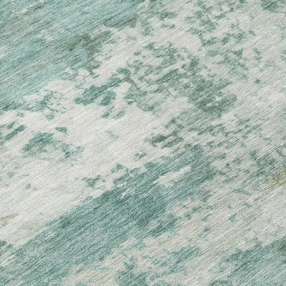 8' Aqua And Ivory Round Abstract Washable Indoor Outdoor Area Rug HomeRoots