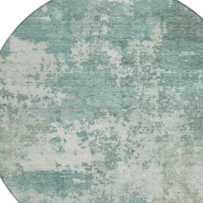 8' Aqua And Ivory Round Abstract Washable Indoor Outdoor Area Rug HomeRoots