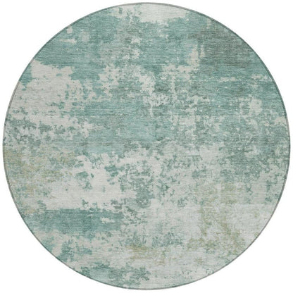 8' Aqua And Ivory Round Abstract Washable Indoor Outdoor Area Rug HomeRoots