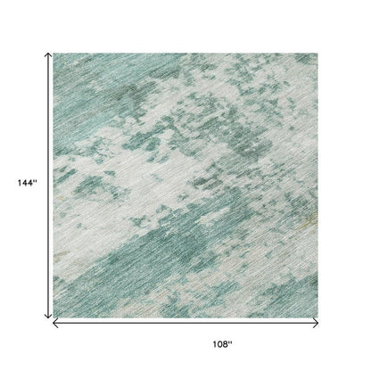9' X 12' Aqua And Ivory Abstract Washable Indoor Outdoor Area Rug HomeRoots