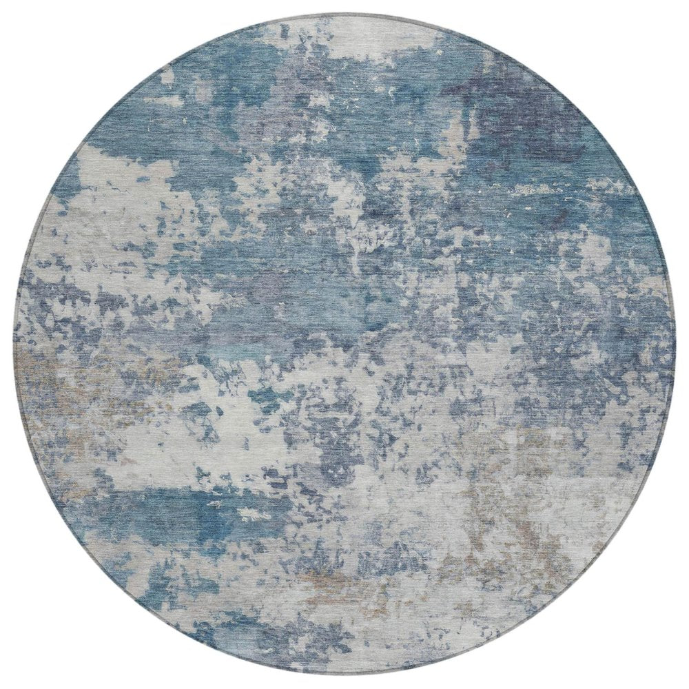 8' Blue And Ivory Round Abstract Washable Indoor Outdoor Area Rug HomeRoots