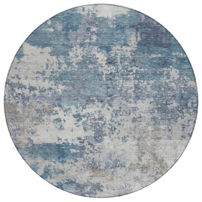 8' Blue And Ivory Round Abstract Washable Indoor Outdoor Area Rug HomeRoots