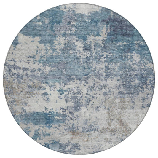 8' Blue And Ivory Round Abstract Washable Indoor Outdoor Area Rug HomeRoots
