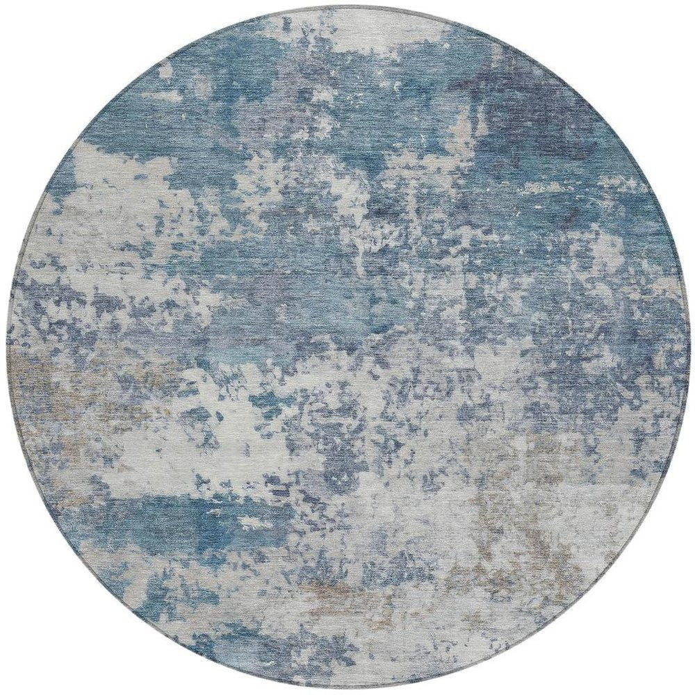 8' Blue And Ivory Round Abstract Washable Indoor Outdoor Area Rug HomeRoots