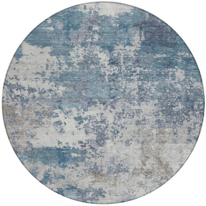 8' Blue And Ivory Round Abstract Washable Indoor Outdoor Area Rug HomeRoots