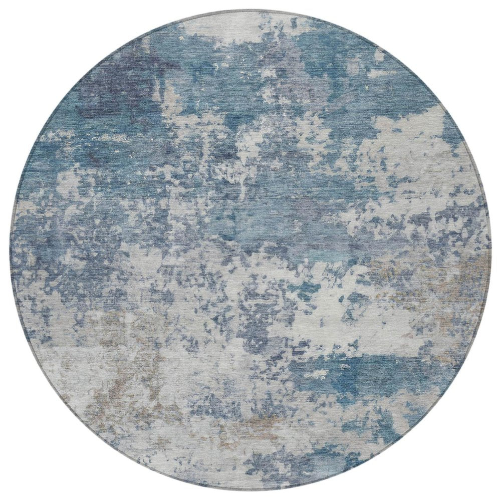 8' Blue And Ivory Round Abstract Washable Indoor Outdoor Area Rug HomeRoots