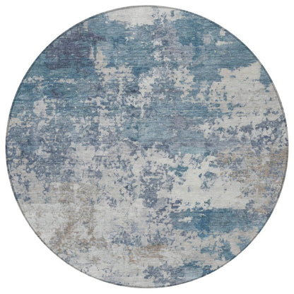 8' Blue And Ivory Round Abstract Washable Indoor Outdoor Area Rug HomeRoots