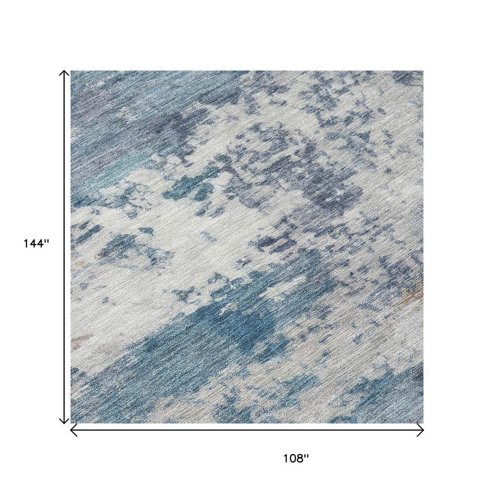 9' X 12' Blue And Ivory Abstract Washable Indoor Outdoor Area Rug HomeRoots