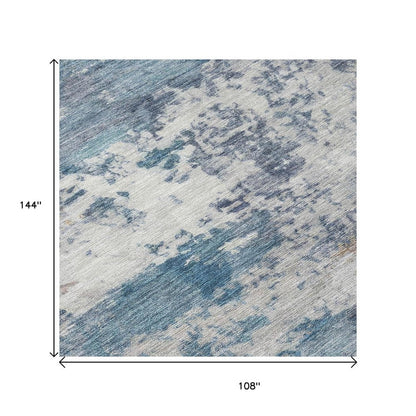 9' X 12' Blue And Ivory Abstract Washable Indoor Outdoor Area Rug HomeRoots