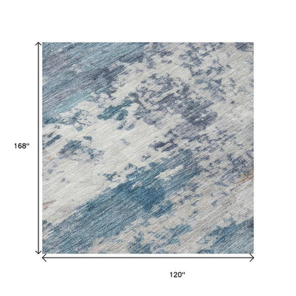 10' X 14' Blue And Ivory Abstract Washable Indoor Outdoor Area Rug HomeRoots