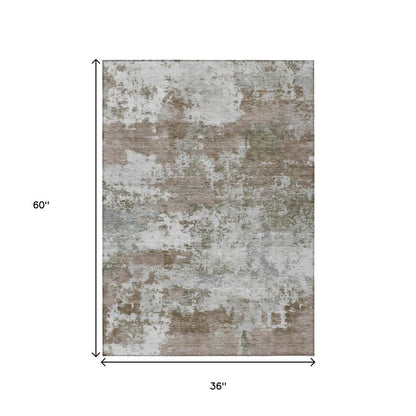 3' X 5' Brown And Beige Abstract Washable Indoor Outdoor Area Rug HomeRoots