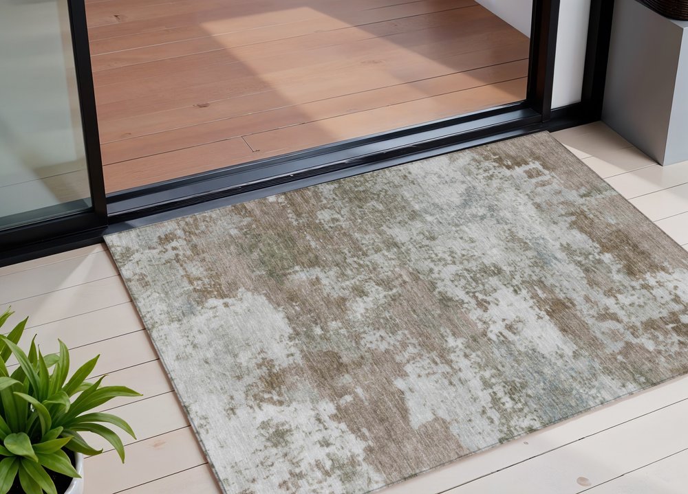 3' X 5' Brown And Beige Abstract Washable Indoor Outdoor Area Rug HomeRoots