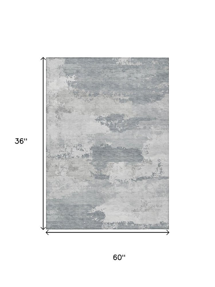 3' X 5' Silver And Gray Abstract Washable Indoor Outdoor Area Rug HomeRoots