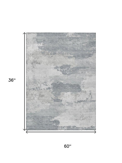 3' X 5' Silver And Gray Abstract Washable Indoor Outdoor Area Rug HomeRoots