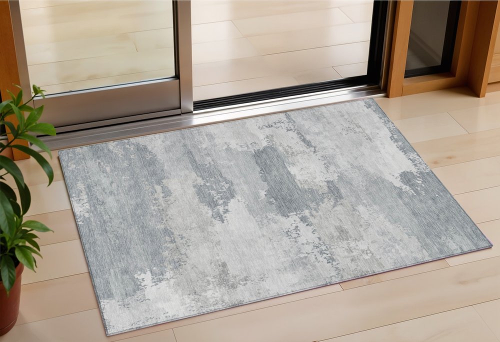 3' X 5' Silver And Gray Abstract Washable Indoor Outdoor Area Rug — view 5