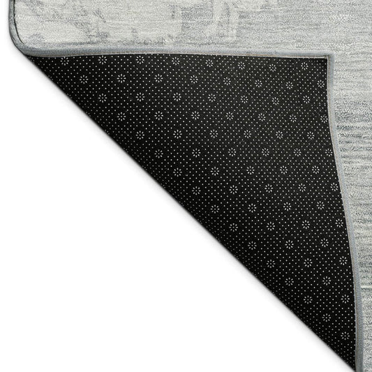 3' X 5' Silver And Gray Abstract Washable Indoor Outdoor Area Rug