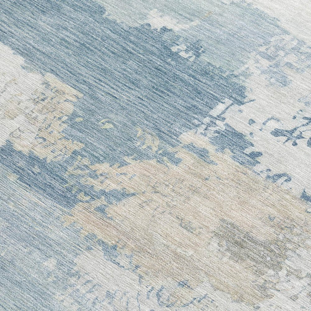 3' X 5' Sky Blue And Ivory Abstract Washable Indoor Outdoor Area Rug