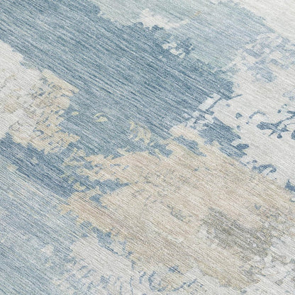 3' X 5' Sky Blue And Ivory Abstract Washable Indoor Outdoor Area Rug