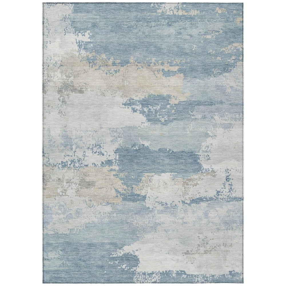 3' X 5' Sky Blue And Ivory Abstract Washable Indoor Outdoor Area Rug — view 1