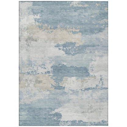 3' X 5' Sky Blue And Ivory Abstract Washable Indoor Outdoor Area Rug HomeRoots