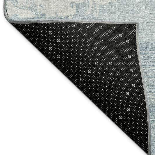 3' X 5' Sky Blue And Ivory Abstract Washable Indoor Outdoor Area Rug