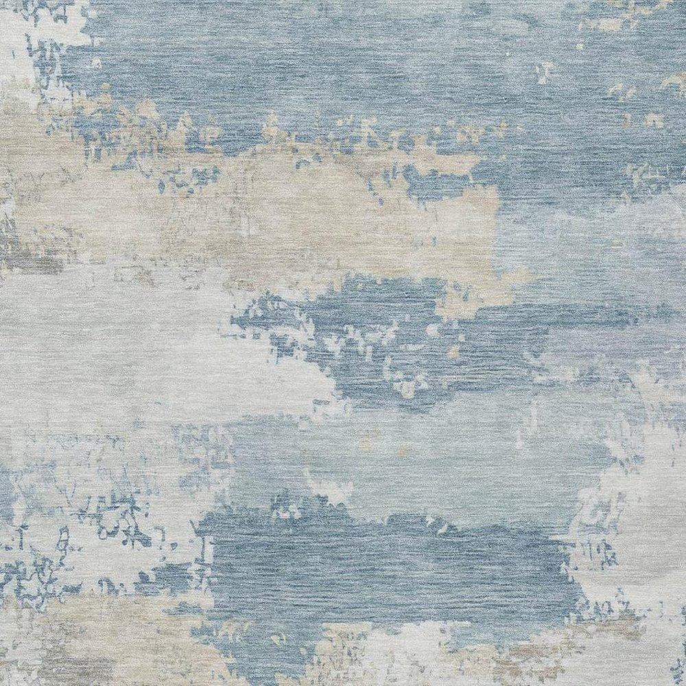 3' X 5' Sky Blue And Ivory Abstract Washable Indoor Outdoor Area Rug — view 7