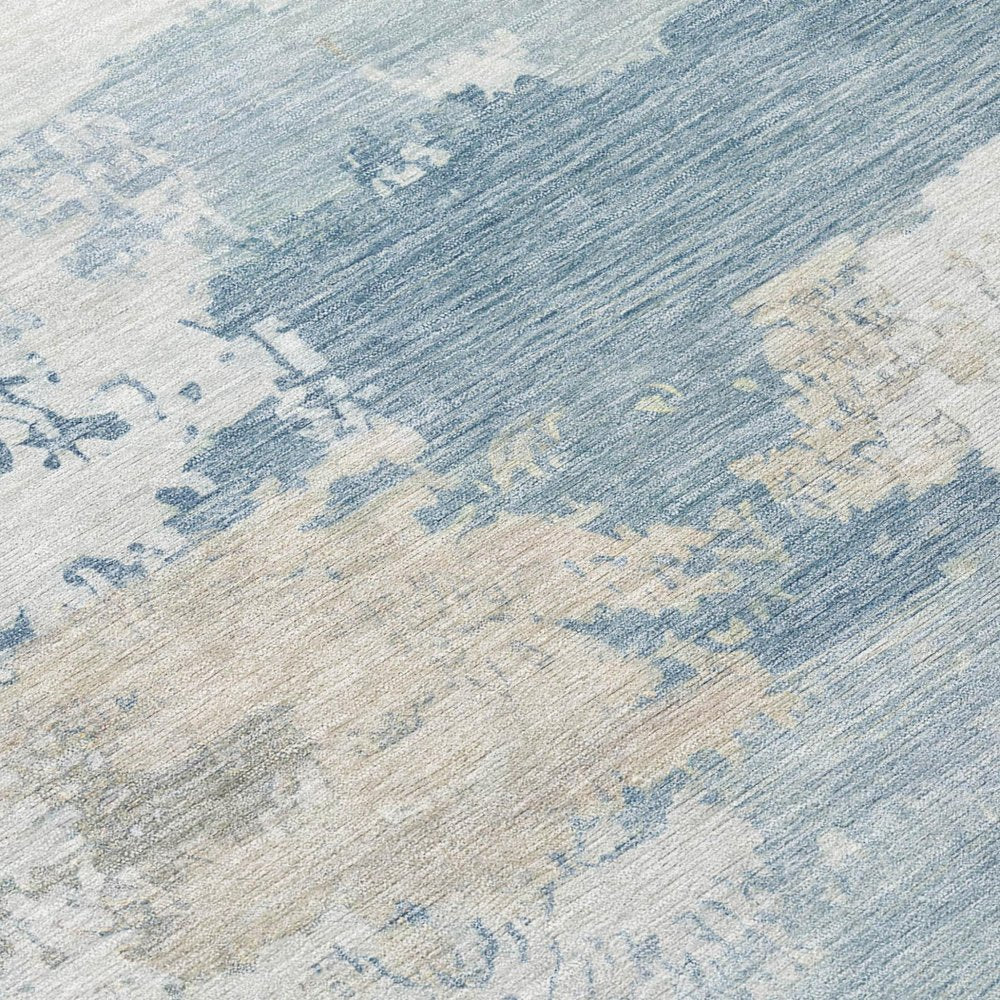 3' X 5' Sky Blue And Ivory Abstract Washable Indoor Outdoor Area Rug — view 4
