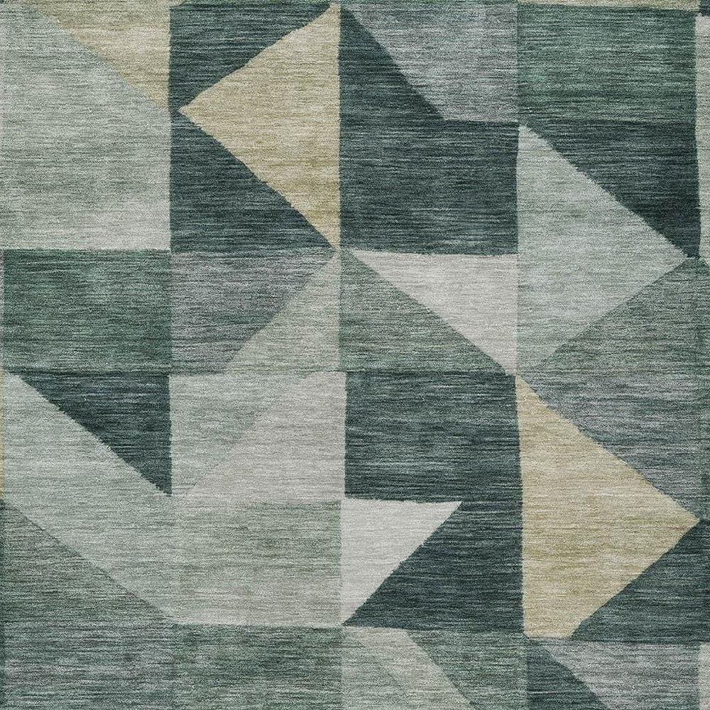 3' X 5' Artichoke Green And Wheat Geometric Washable Indoor Outdoor Area Rug — view 5