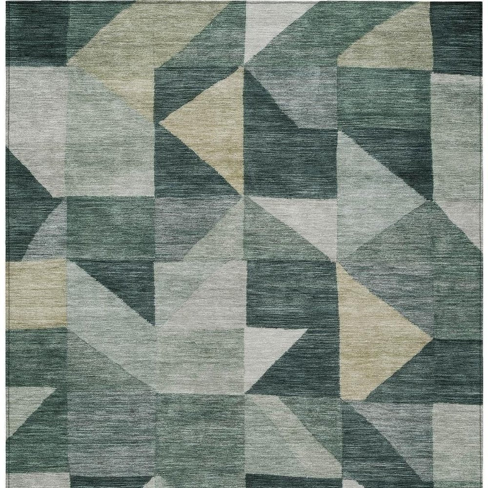 3' X 5' Artichoke Green And Wheat Geometric Washable Indoor Outdoor Area Rug HomeRoots