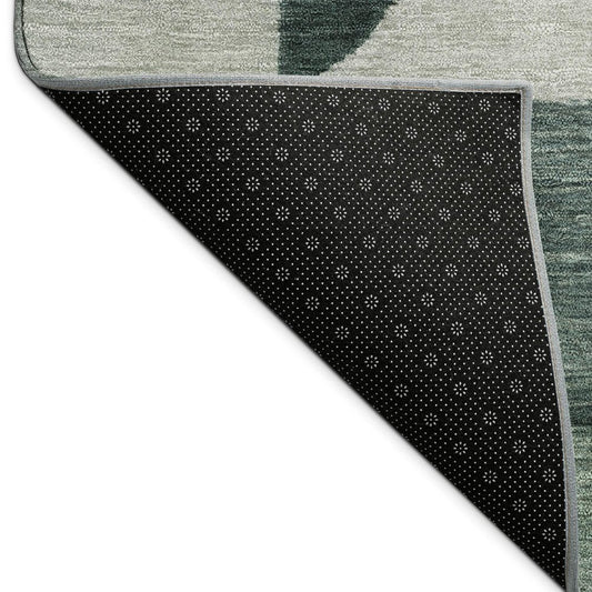 3' X 5' Artichoke Green And Wheat Geometric Washable Indoor Outdoor Area Rug